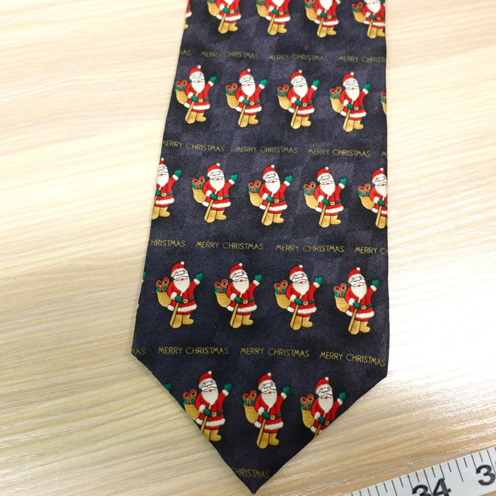 Christmas Neck Tie Mens Black Silk HALLMARK Santa Claus Holiday Festive MMG - Picture 2 of 10